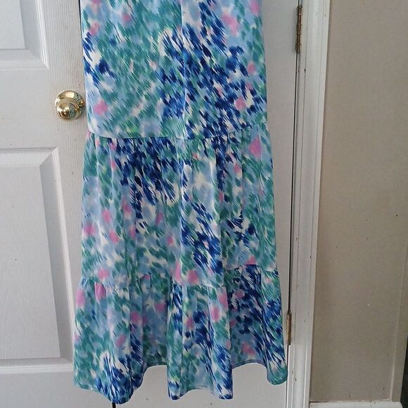 J. NNA Boho abstract print halter summer party pocket maxi dress Sz M NWOT - Picture 7 of 9